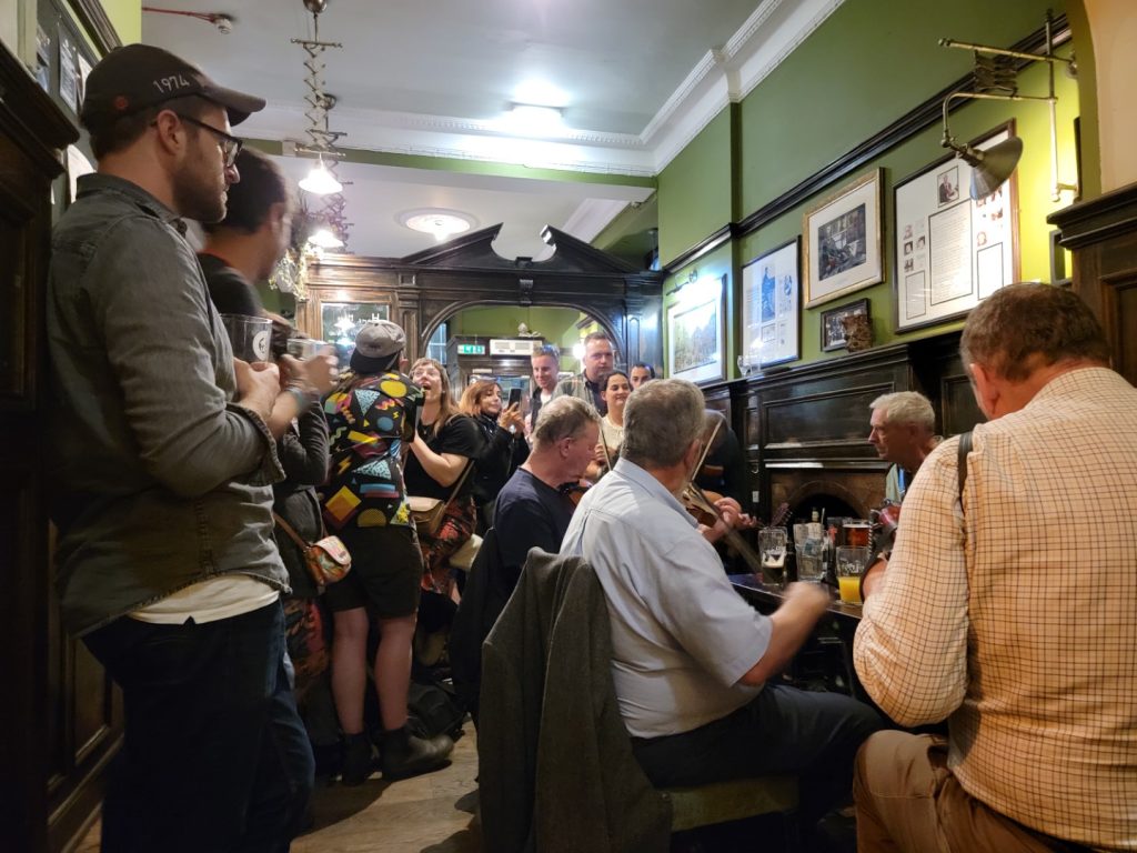 The crowd at Sandy Bell's pub in Edinburgh