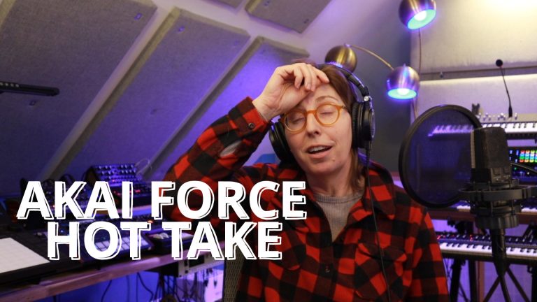 Alison in her studio looking frustrated about the limitations of the Akai Force